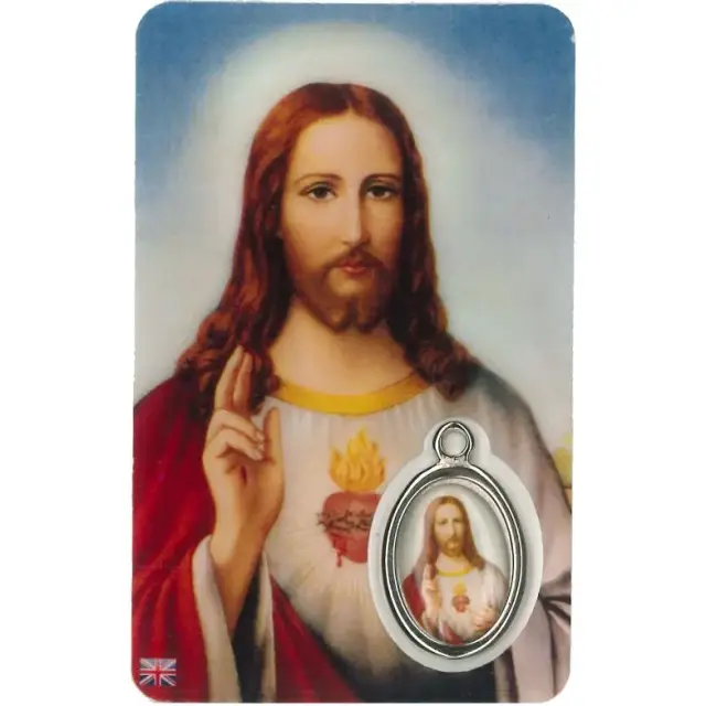 Card with prayer and medal Sacred Heart / Our Father - English