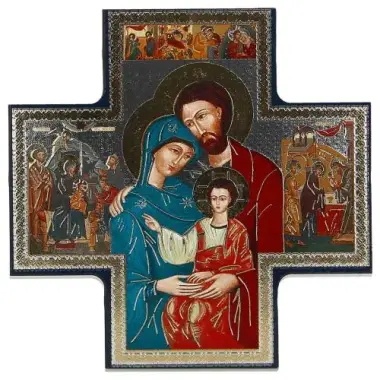 Icon 15 x 15 cm Cross Holy Family