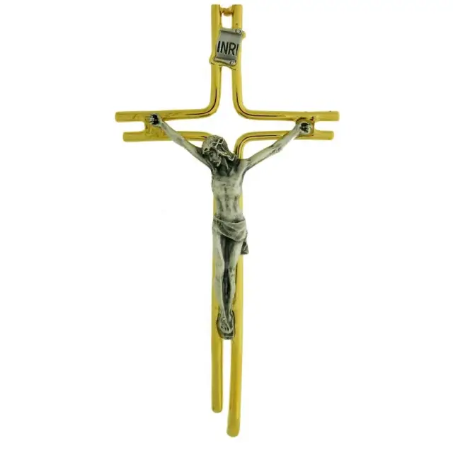 Wall Cross 16 cm golden metal two tone