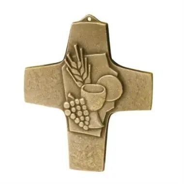 Croix murale bronze 10 cm Pain et vin