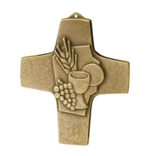 Croix murale bronze 10 cm Pain et vin