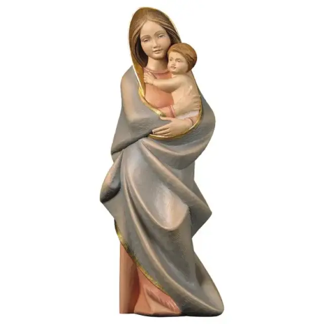 Statue Vierge Marie moderne en bois - 10 cm - couleur