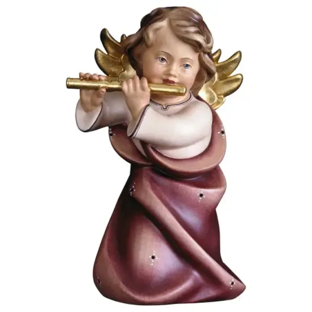 Houtsnijwerk Engel Met Fluit 6 Cm/Gekleurd