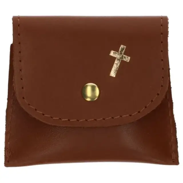 Etui Chapelet Cuir - 8 X 7 cm - Brun
