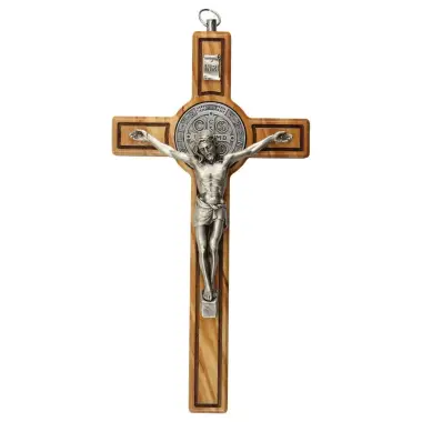 Cross wood Saint Benedict olive 19 x 10 cm