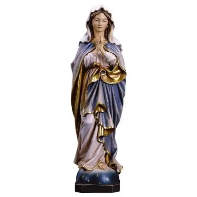 Houtsnijwerk beeld Maria biddend 25 cm gekleurd