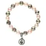 Bracelet sur élastique Perles roses + Roses argentées