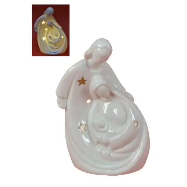 Nativité moderne en porcelaine blanche avec lumière (7 x 6 x 12 cm)