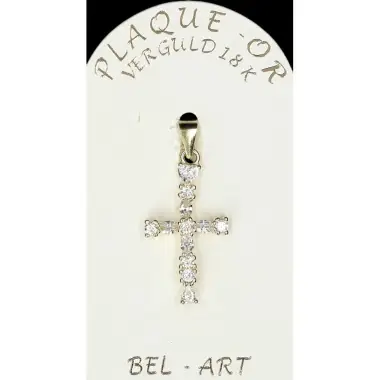Croix plaqué or avec strass blanc 20 x 13 mm