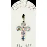 Croix plaqué or avec strass multicouleurs 24 x 15 mm