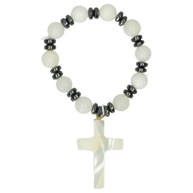 Small rosary Mother-of-pearl and hematite