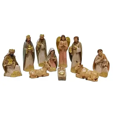 Personnages de crèche de Noël - 10 figurines de 15 cm - effet bois