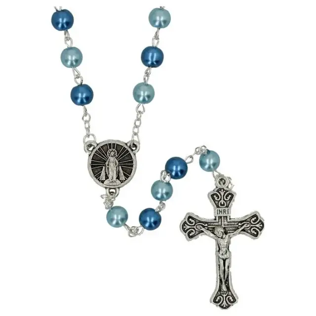 Rozenkrans kralen lichtblauw/donkerblauw