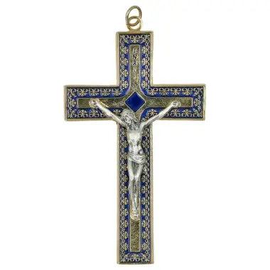 Croix Murale 12 cm Email bleu / Mét. doré