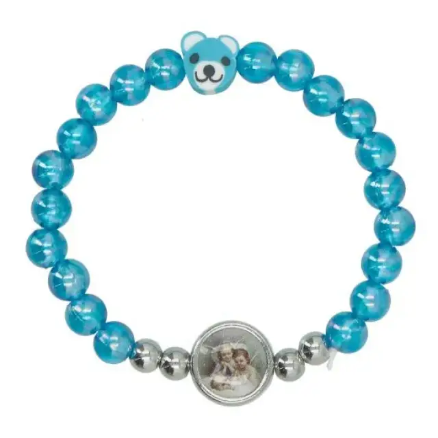 Bracelet sur élastique - 2 anges + enfant - Coul assort.