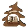 Kerststal met houten kerstboom H 12 cm