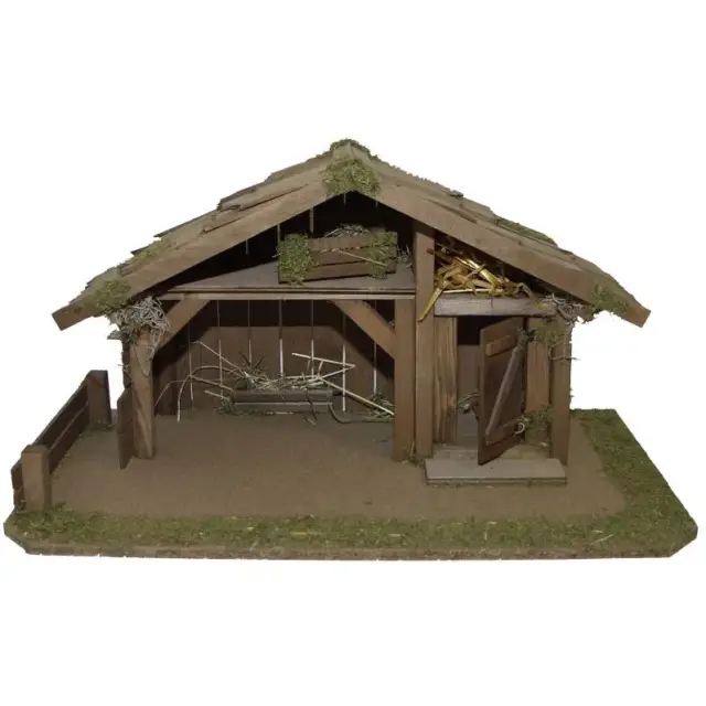 Lege kerststal met pannendak voor figuuren van 12 cm (55x30x29cm)