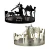 Couronne de l'Avent métal noir/or, motif crèche 20 cm