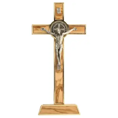 Croix St Benoît 19 X 10 cm - Bois d'Olivier / Métal doré