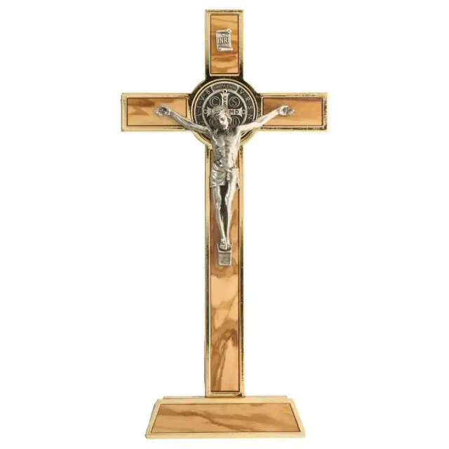 Croix St Benoît 19 X 10 cm - Bois d'Olivier / Métal doré