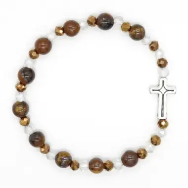 Armband op elastiek met Tiger Ogen korrels + kruisje