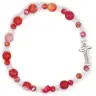 Bracelet elastic with beads in stone red Jade + cross