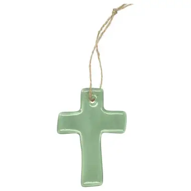 Sage green ceramic cross – 9.5 x 6.5 cm