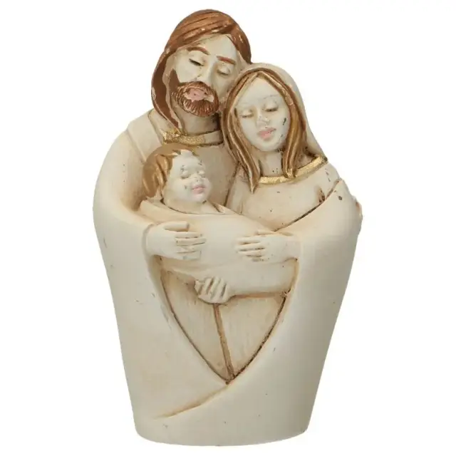 Hele kleine Heilige Familie in albaster met gouden rand 6.5 x 4.5 x 3.5 cm