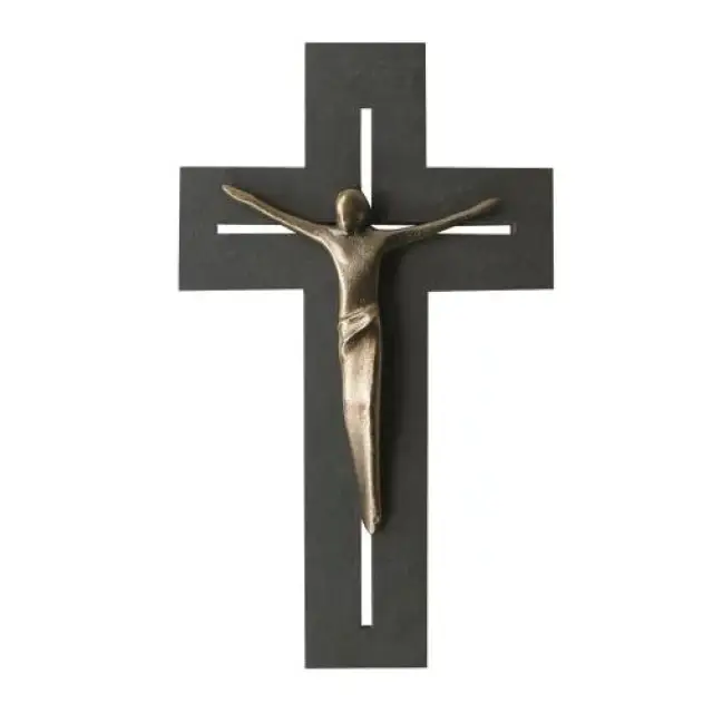 Croix Murale Ardoise - 22 Cm - Corps Bronze