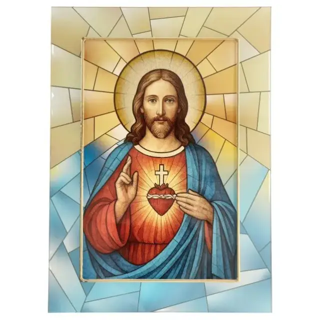 Sacred Heart of Jesus glass frame, 17 x 23.5 cm