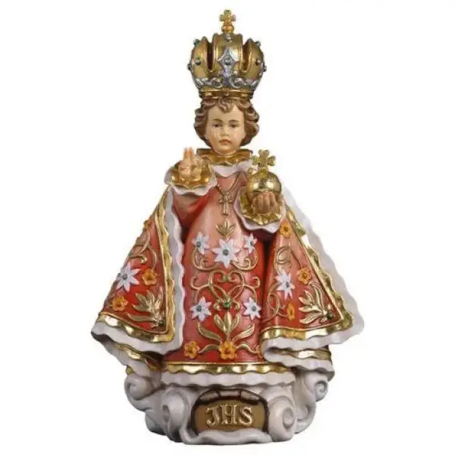Statue en bois sculpté Enfant Jésus de Prague 18 cm couleur rouge