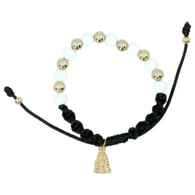 Bracelet s/cordon tressé noir + Méd. dorée Lourdes
