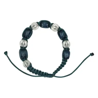 Bracelet s/corde Bois bleu + Méd Miraculeuses