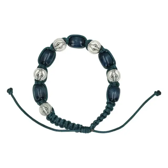 Bracelet s/corde Bois bleu + Méd Miraculeuses