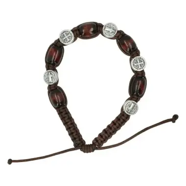 Bracelet s/corde Bois naturel + Méd St Benoît