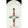Croix plaqué or avec strass multicouleurs 30 x 20 mm