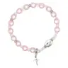 Bracelet sur élastique grains roses avec médaille miraculeuse et croix