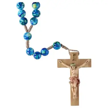 Wooden Rosary On Cord L35 Cm Blue Marble
