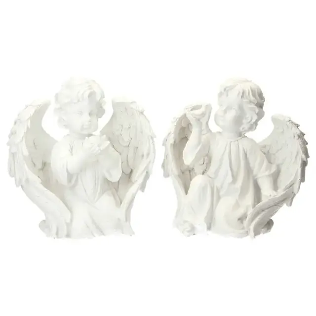 Ange avec oiseau Ht 28 cm - 2 / set