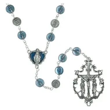 Chapelet Miraculeuse méd. émail bleu 9 mm Croix calvaire