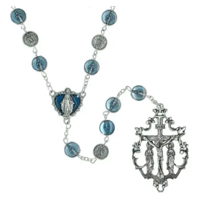 Chapelet Miraculeuse méd. émail bleu 9 mm Croix calvaire