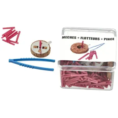 Boîte de mèches parafine + 2 flotteurs + pince