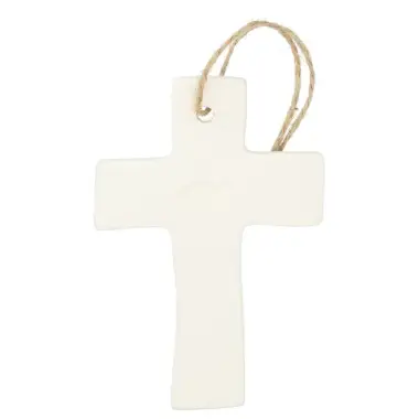 Croix en porcelaine blanche avec ichtus 9.5 x 6.5 cm