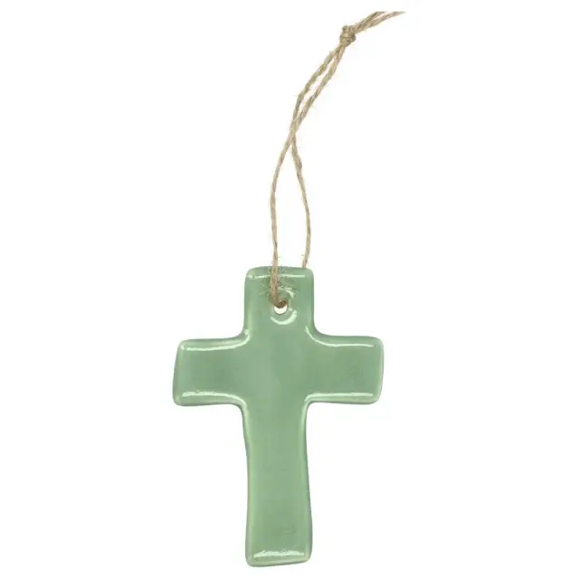 Sage green ceramic cross – 9.5 x 6.5 cm