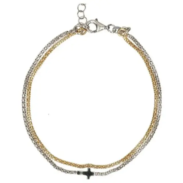 Bracelet bi-colore en argent avec croix