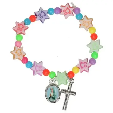 Bracelet-dizainier Etoiles acryl + Croix + Méd Bx