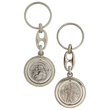turning key ring St Anthony / St Christopher