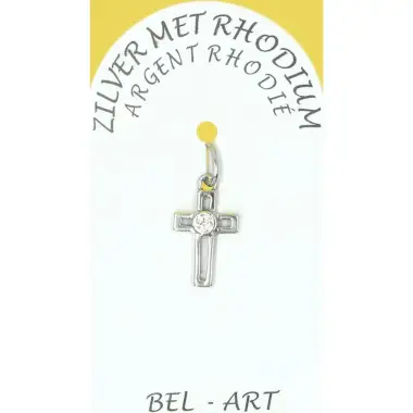 Rhodium Silver Cross 13 X 9 mm Zircon