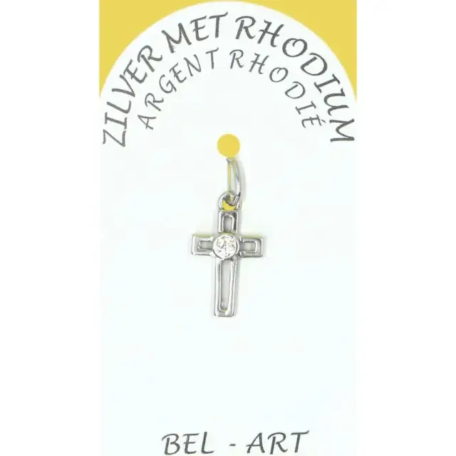 Rhodium Silver Cross 13 X 9 mm Zircon