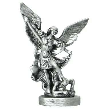 Statue 12 cm - Albâtre argenté - St Michel